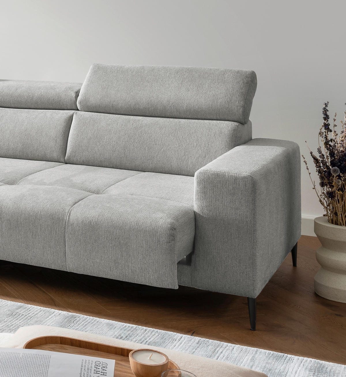 ECKSOFA INTERA in Struktur Grau  225/305 cm  - Schwarz/Grau, KONVENTIONELL, Textil/Metall (225/305cm) - Livetastic