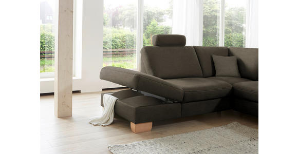 ECKSOFA in Mikrofaser Fango  - Wildeiche/Fango, KONVENTIONELL, Holz/Textil (236/286cm) - Voleo