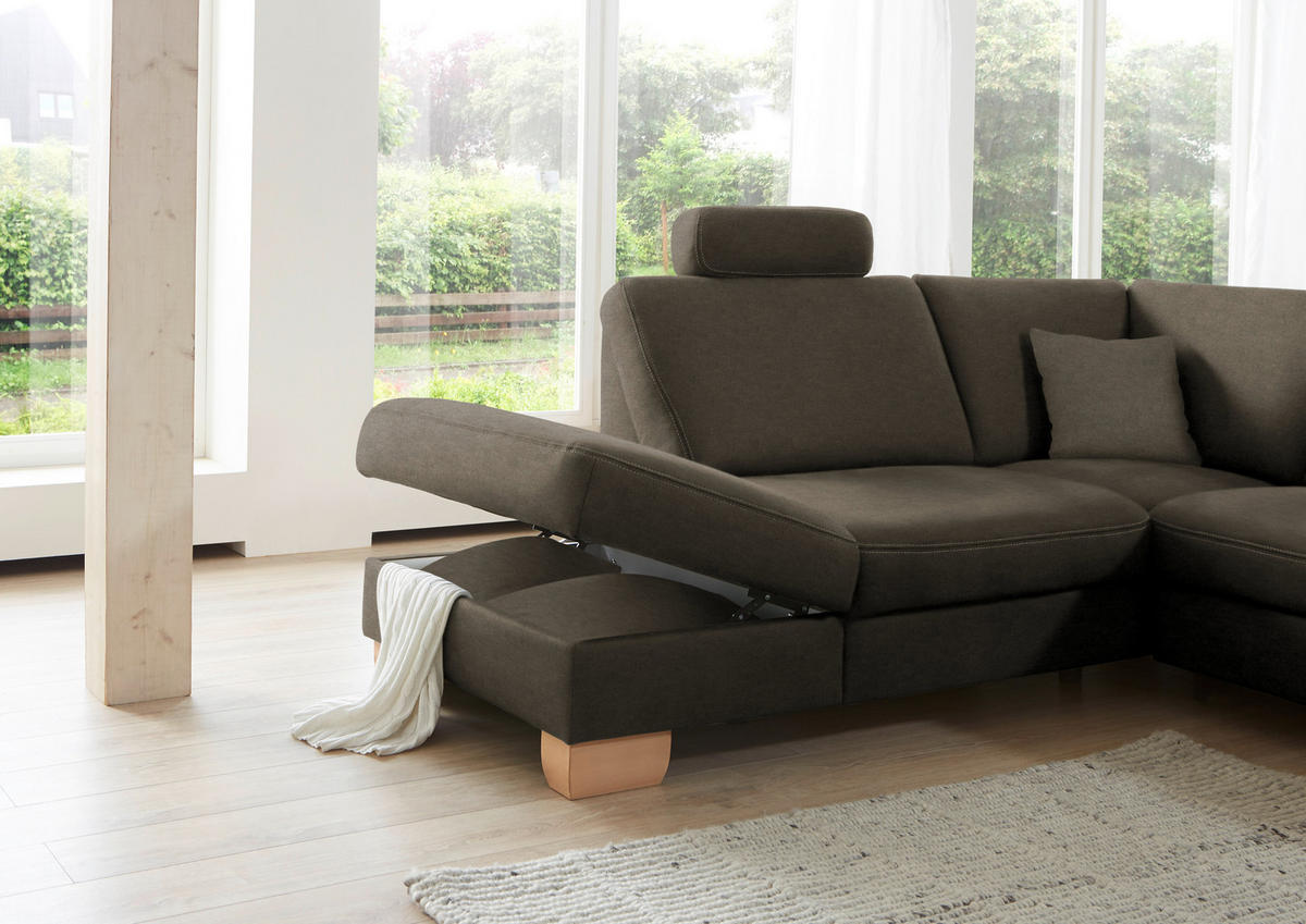 ECKSOFA in Mikrofaser Fango  - Wildeiche/Fango, Konventionell, Holz/Textil (236/286cm) - Voleo