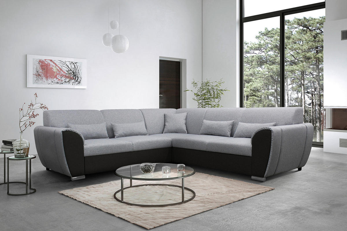 ECKSOFA in Flachgewebe Schwarz, Hellgrau  266/266 cm  - Silberfarben/Hellgrau, Design, Kunststoff/Textil (266/266cm) - Livetastic