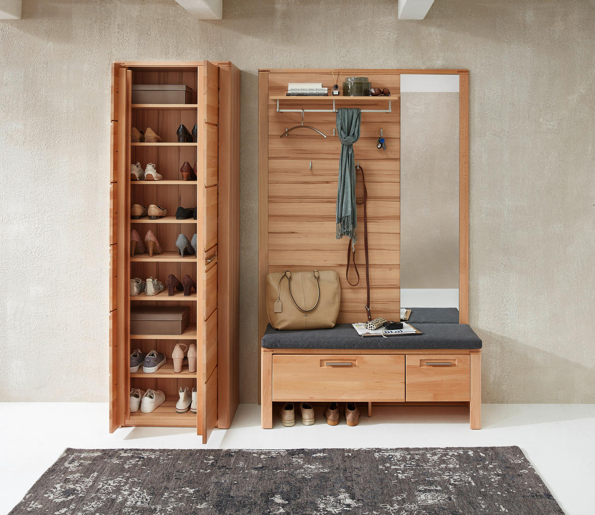 GARDEROBE 4-teilig  in 200/201/40 cm  - Buchefarben, Natur, Glas/Holzwerkstoff (200/201/40cm) - Linea Natura