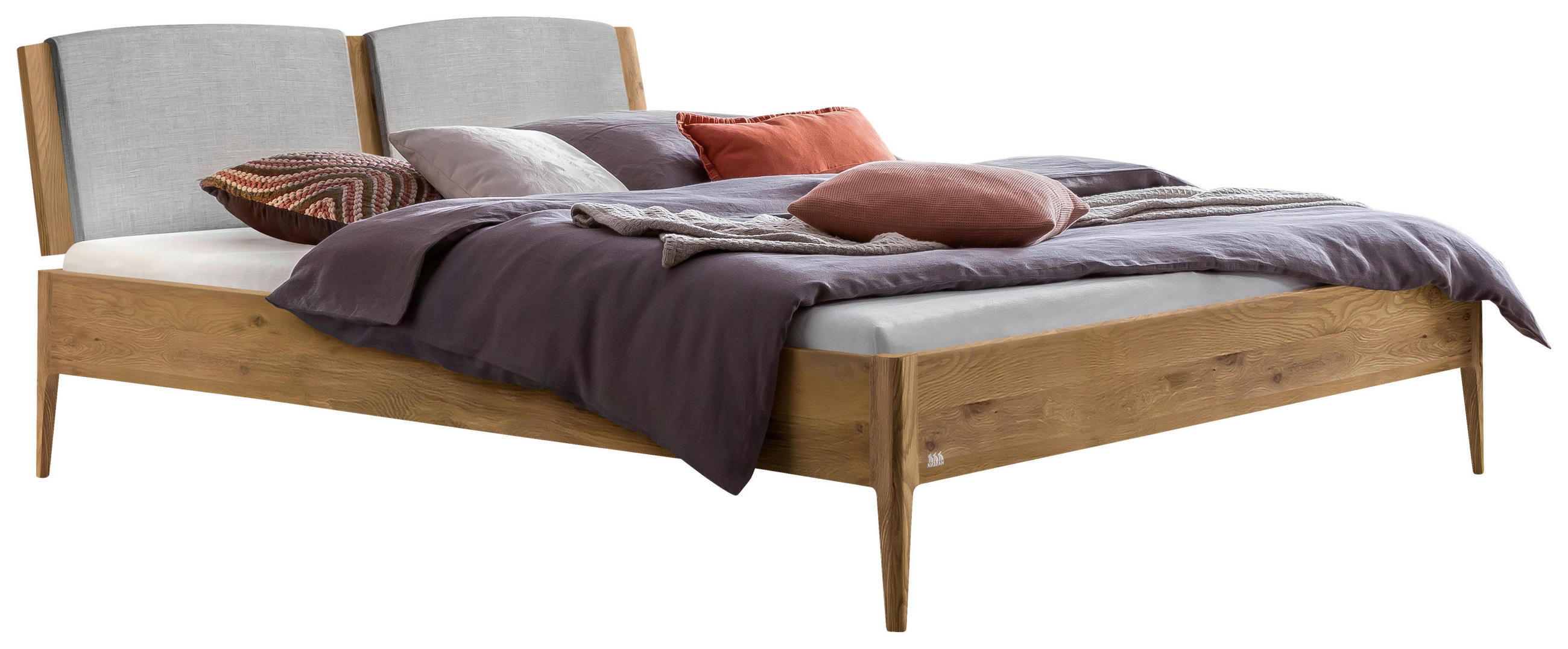 BETT 160/200 cm  in Hellgrau, Wildeiche  - Wildeiche/Hellgrau, KONVENTIONELL, Holz/Textil (160/200cm) - Hasena