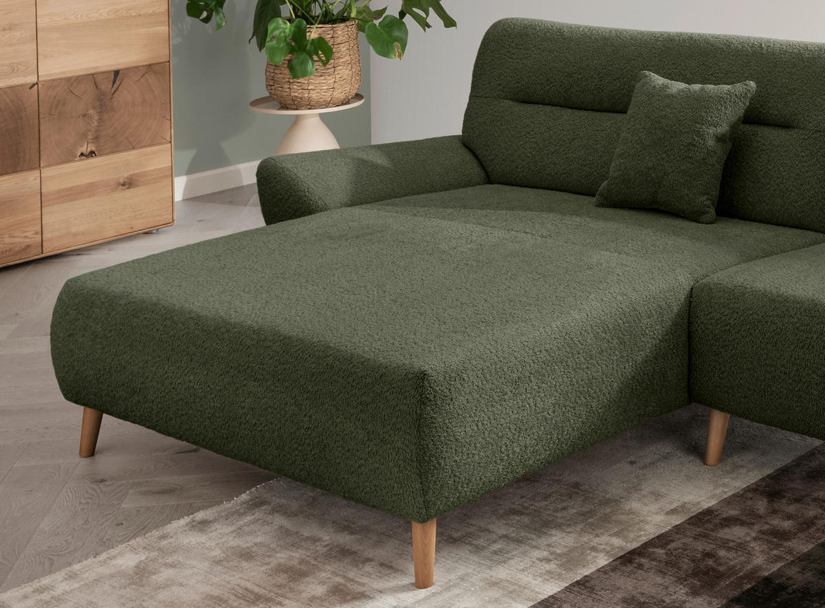 ECKSOFA in Bouclé Waldgrün  166/290 cm  - Waldgrün/Wildeiche, KONVENTIONELL, Holz/Textil (166/290cm) - MID.YOU