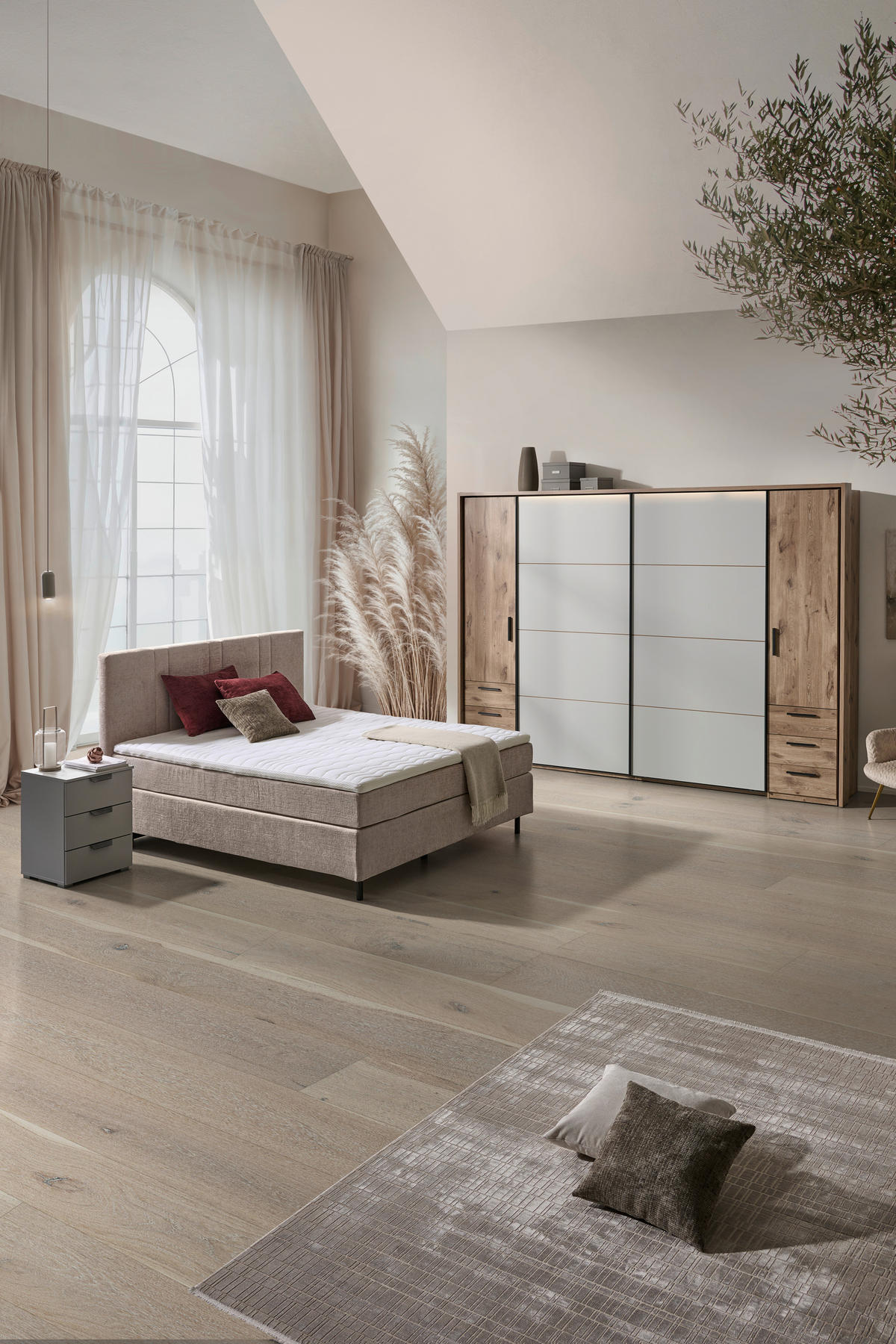 BOXSPRINGBETT 180/200 cm  in Beige  - Beige/Schwarz, Design, Textil/Metall (180/200cm) - Welnova