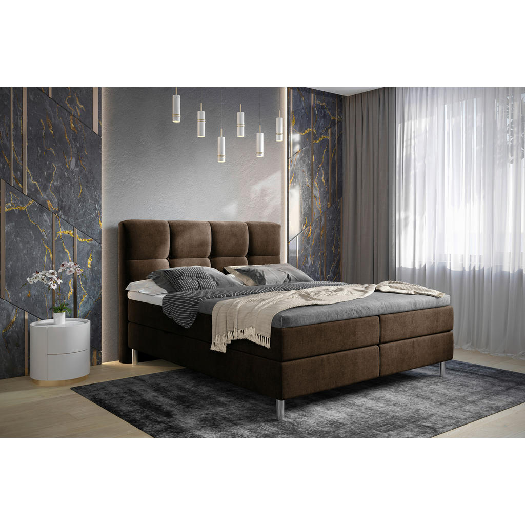 Thumbnail - Esposa Boxbett, Dunkelbraun, Textil, H3, 7-Zonen, Höhe ca. 20 cm, 140x200 cm, Bettkasten, gepolstertes Kopfteil, Stoffau...