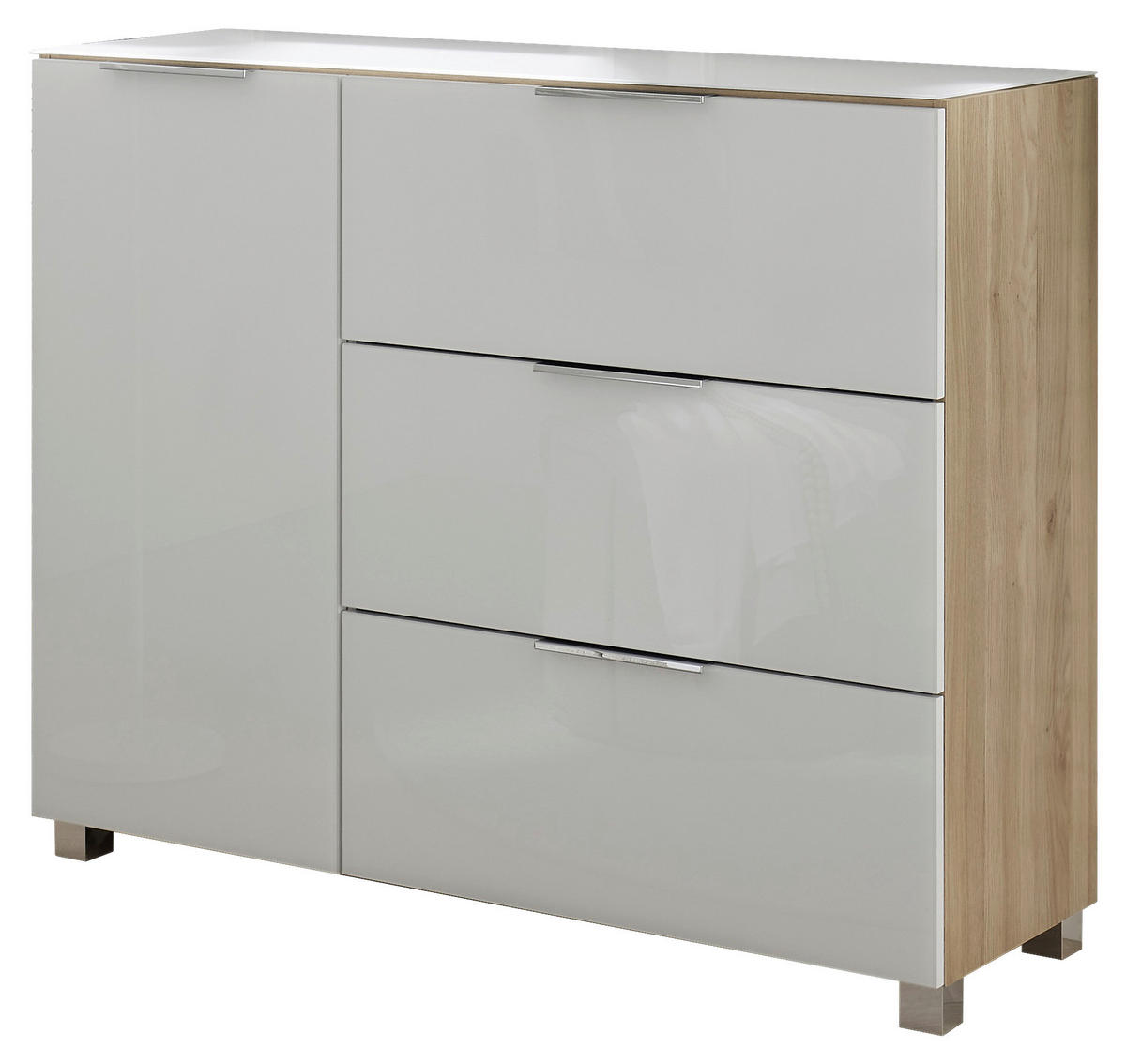 KOMMODE 120,5/96/38,2 cm  in Weiss, Eichefarben  - Chromfarben/Weiss, Konventionell, Glas/Holzwerkstoff (120,5/96/38,2cm) - Xora