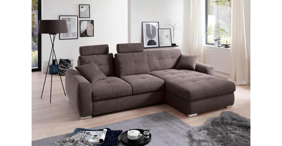 ECKSOFA in Mikrofaser Braun 276/193 cm - Chromfarben/Braun, MODERN, Kunststoff/Textil (276/193cm) - Hom`in