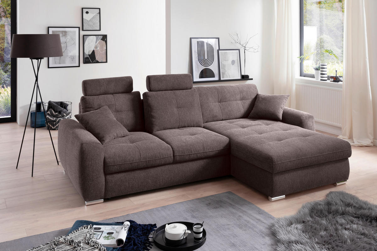 ECKSOFA in Mikrofaser Braun  276/193 cm  - Chromfarben/Braun, MODERN, Kunststoff/Textil (276/193cm) - Hom`in