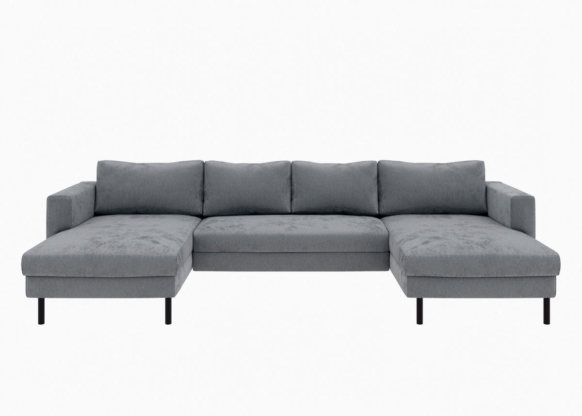 WOHNLANDSCHAFT Dunkelgrau Cord  - Dunkelgrau/Schwarz, MODERN, Textil/Metall (161/306/161cm) - Trendmanufaktur