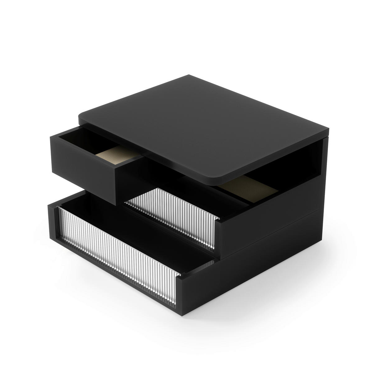 KUTIJA ZA ODLAGANJE  24/24/15 cm       - crna, Lajfstajl, staklo/tekstil (24/24/15cm) - Umbra