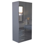 KLEIDERSCHRANK 98/219/59 cm 2-türig  - Anthrazit/Anthrazit Hochglanz, KONVENTIONELL, Holzwerkstoff/Metall (98/219/59cm) - Carryhome