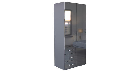 KLEIDERSCHRANK 98/219/59 cm 2-türig  - Anthrazit/Anthrazit Hochglanz, KONVENTIONELL, Holzwerkstoff/Metall (98/219/59cm) - Carryhome