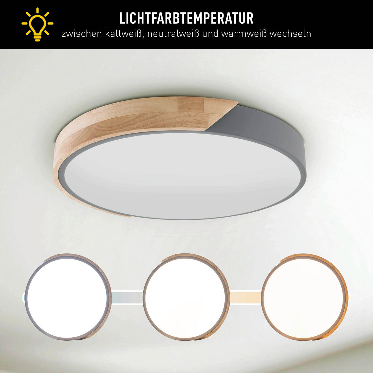 LED-DECKENLEUCHTE 52/5.5 cm   - Eichefarben/Transparent, Natur, Holz/Kunststoff (52/5.5cm) - Näve