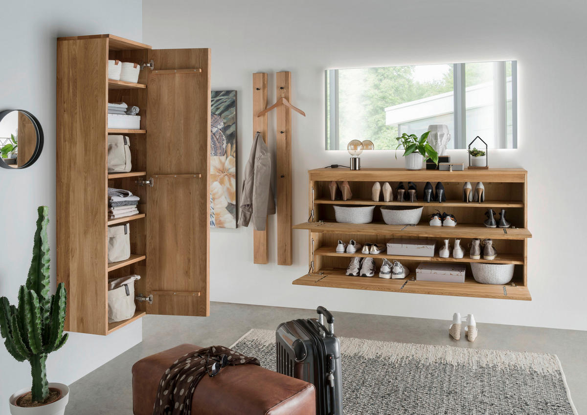 HÄNGESCHUHSCHRANK Asteiche vollmassiv Eichefarben  - Eichefarben, Natur, Holz (160/84/35cm) - Linea Natura