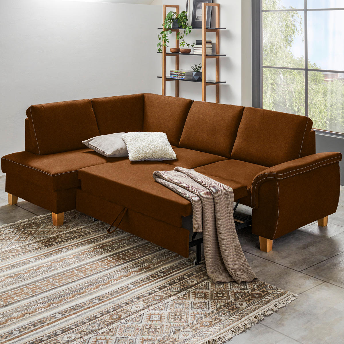 ECKSOFA in Flachgewebe Bernsteinfarben  - Eichefarben/Bernsteinfarben, Design, Holz/Textil (185/253cm) - Cantus