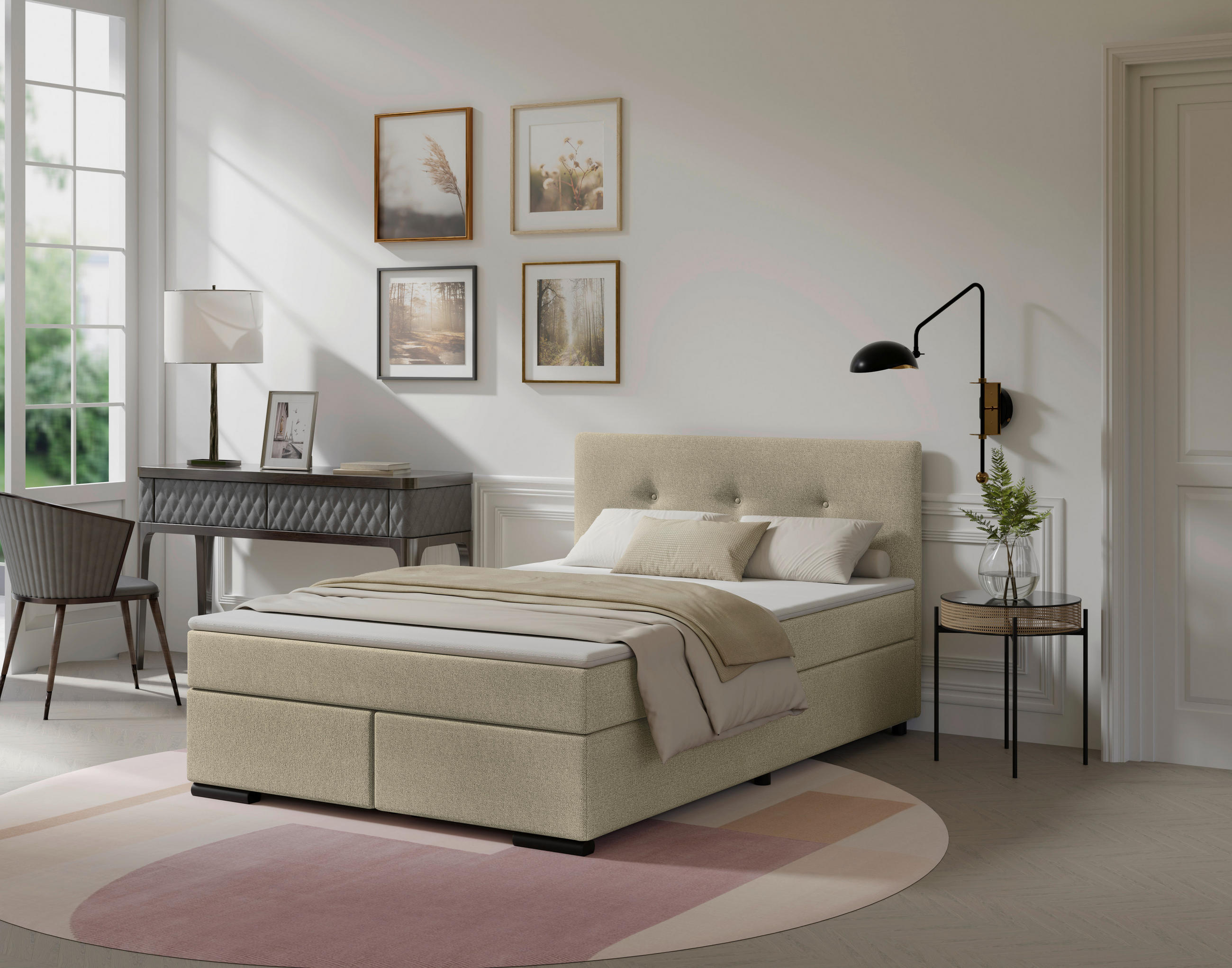 BOXSPRINGBETT 120/200 cm  in Beige  - Beige/Schwarz, MODERN, Karton/Holz (120/200cm) - MID.YOU
