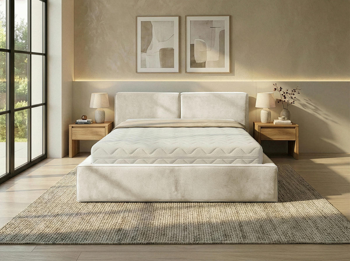 POLSTERBETT 180/200 cm,  in Beige, gepolstertes Kopfteil, Lattenrost, Bettkasten,  - Beige/Schwarz, MODERN, Holz/Kunststoff (180/200cm) - Chameo