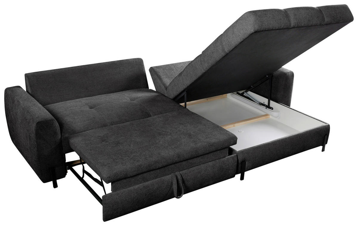 ECKSOFA in Struktur Anthrazit  - Anthrazit/Schwarz, Design, Textil/Metall (265/162cm) - MID.YOU