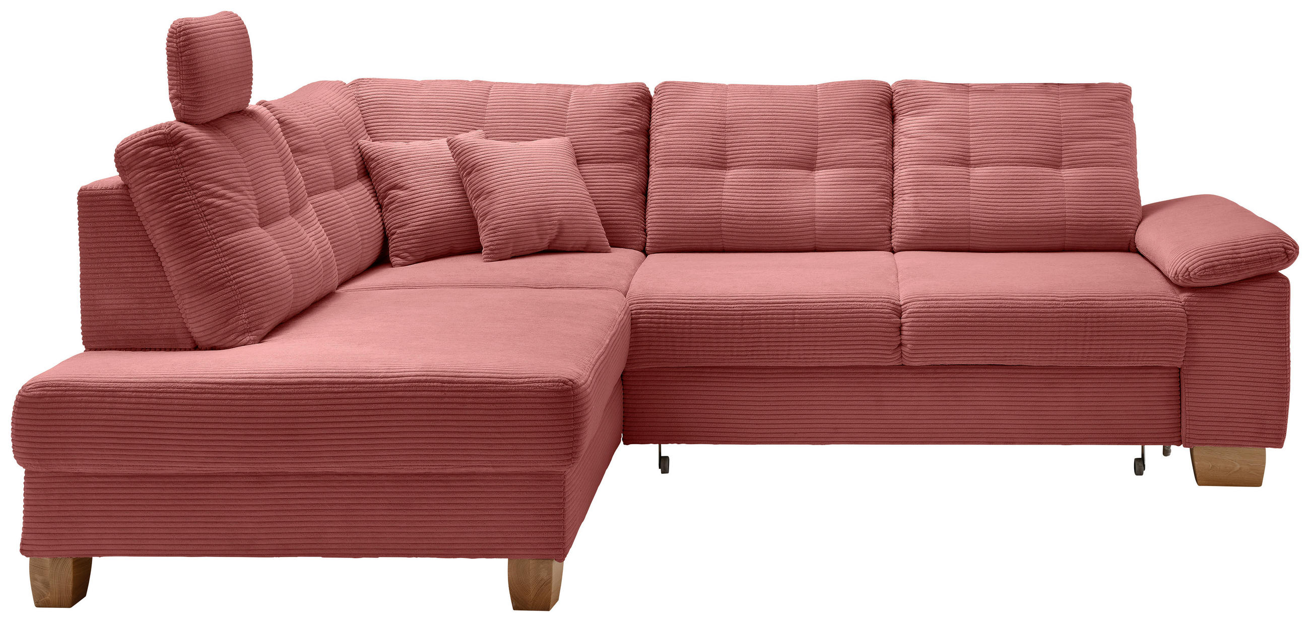 ECKSOFA in Cord Koralle  - Koralle/Naturfarben, Modern, Holz/Textil (206/274cm) - Livetastic