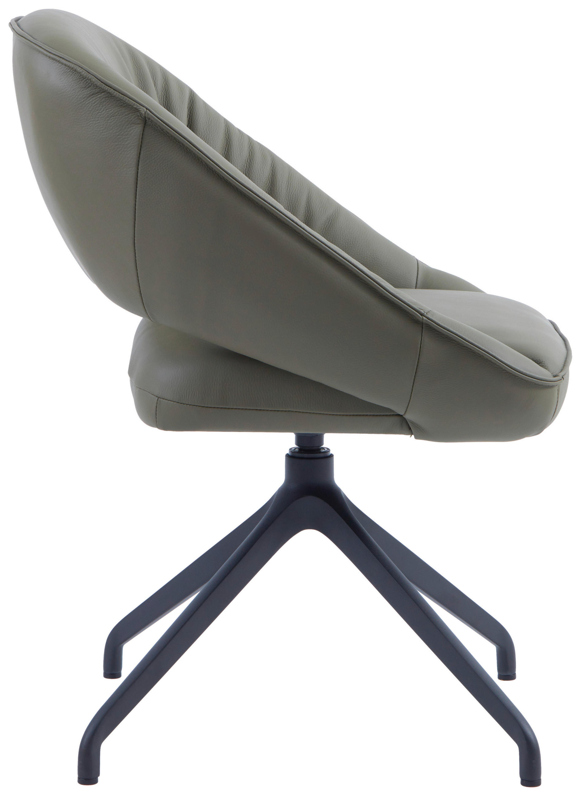 Thumbnail - Dieter Knoll Armlehnstuhl, Schwarz, Graugrün, Metall, Leder, Echtleder, Rindleder, Drehkreuz, 61x81x66 cm, Sitzfläche 36...