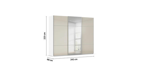 SCHWEBETÜRENSCHRANK 242/223/68 cm 3-türig Weiß, Champagner - Champagner/Alufarben, KONVENTIONELL, Glas/Holzwerkstoff (242/223/68cm) - Novel