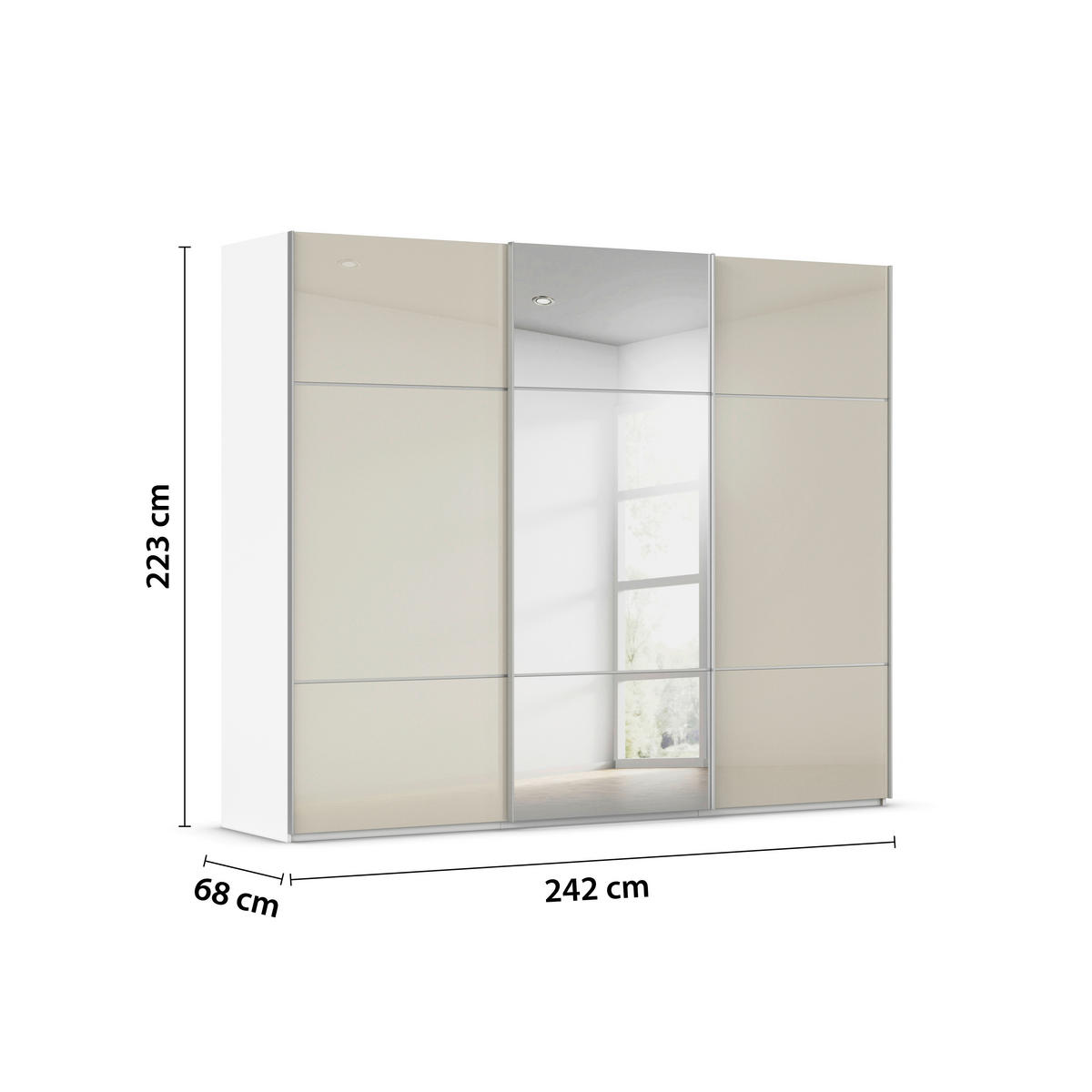 SCHWEBETÜRENSCHRANK 242/223/68 cm 3-türig Weiß, Champagner  - Champagner/Alufarben, KONVENTIONELL, Glas/Holzwerkstoff (242/223/68cm) - Novel