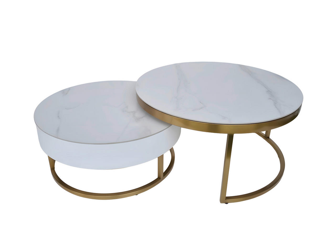 COUCHTISCHSET 70-80/70-80/31-39 cm rund Weiß, Goldfarben  - Goldfarben/Weiß, Design, Holzwerkstoff/Stein (70-80/70-80/31-39cm) - Modante