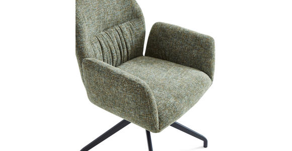 ARMLEHNSTUHL  Sitzfläche 360° drehbar, automatische Rückholfunktion Leinenoptik  - Schwarz/Grün, Design, Textil/Metall (62/89/63cm) - Dieter Knoll