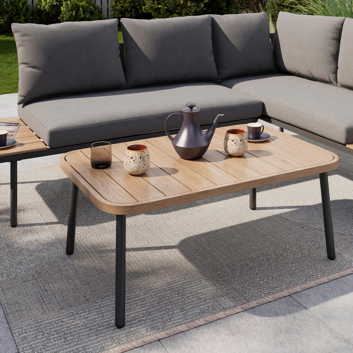 LOUNGEGARNITUR 204/150 cm Eisen  - Dunkelgrau/Naturfarben, Design, Textil/Metall (204/150cm) - Ambia Garden