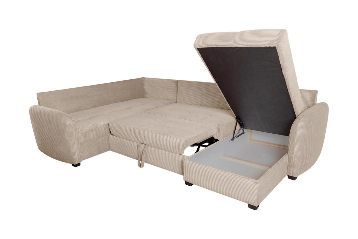 WOHNLANDSCHAFT SORINA Hellbraun Cord  - Hellbraun/Schwarz, Design, Kunststoff/Textil (202/305/157cm) - MID.YOU