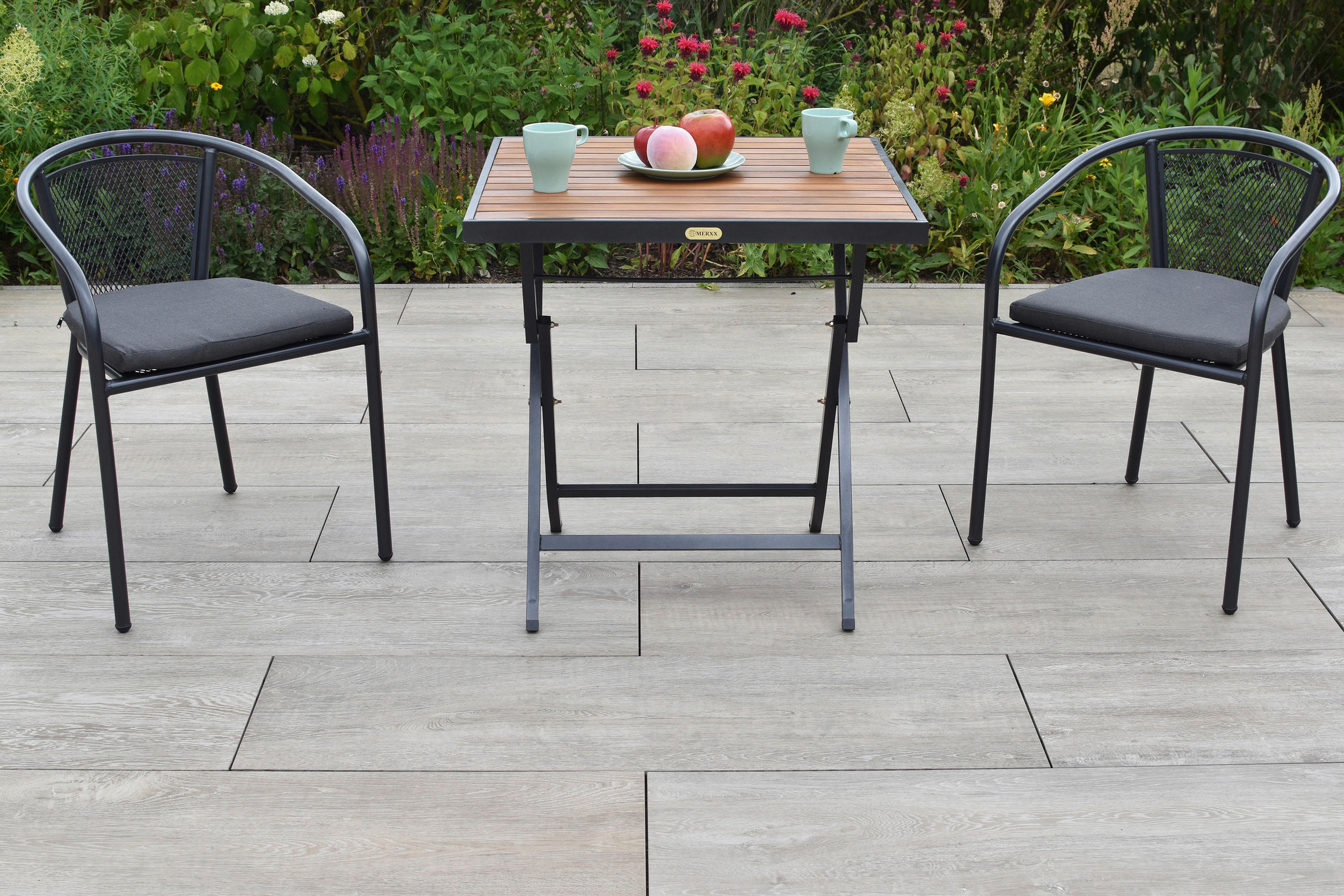 BALKONSET Graphitfarben, Grau 5-teilig  - Graphitfarben/Grau, KONVENTIONELL, Holz/Textil - Gardenson