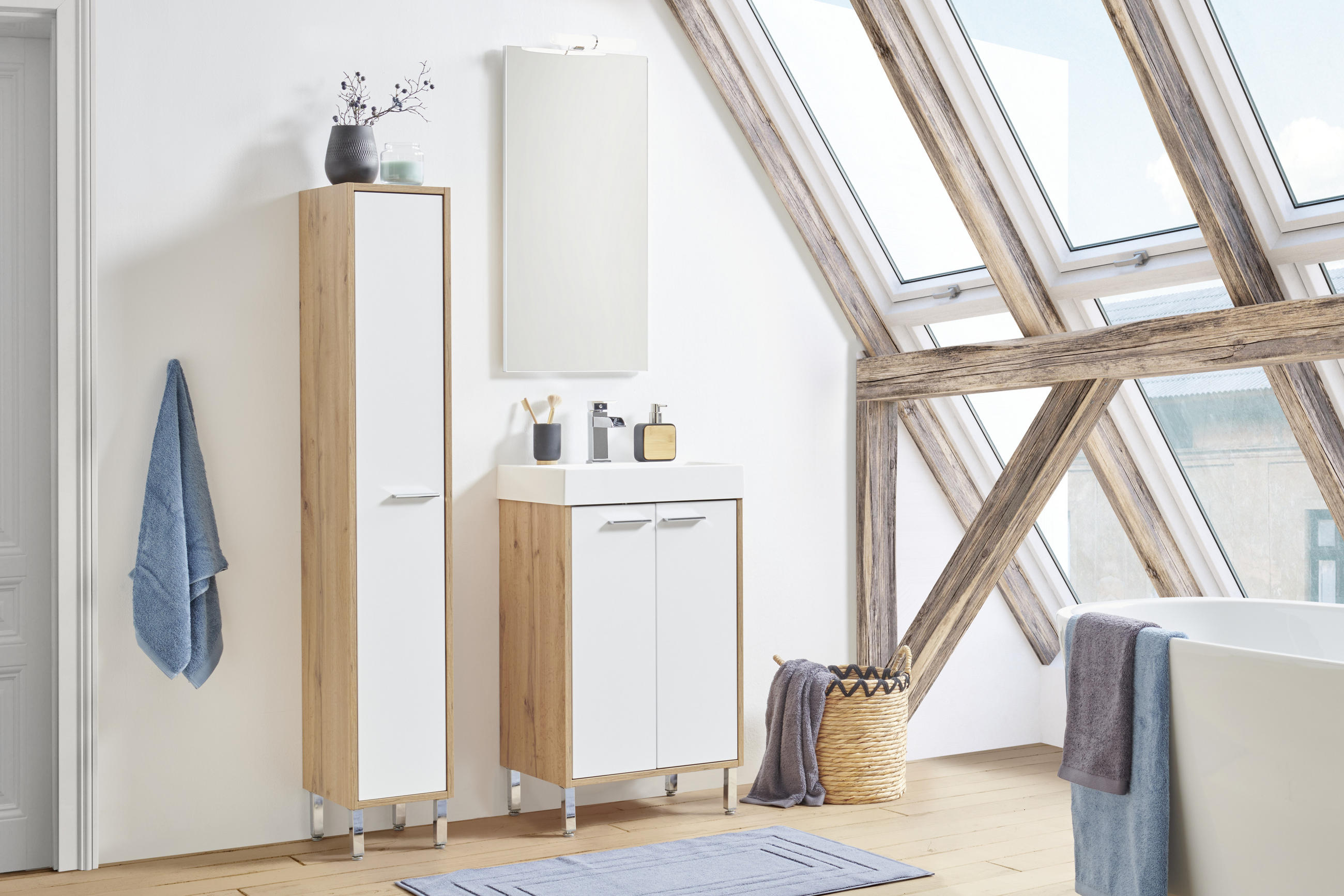 WASCHTISCHKOMBI 50 cm  - Chromfarben/Eichefarben, KONVENTIONELL, Holzwerkstoff/Stein (50cm) - Stylife
