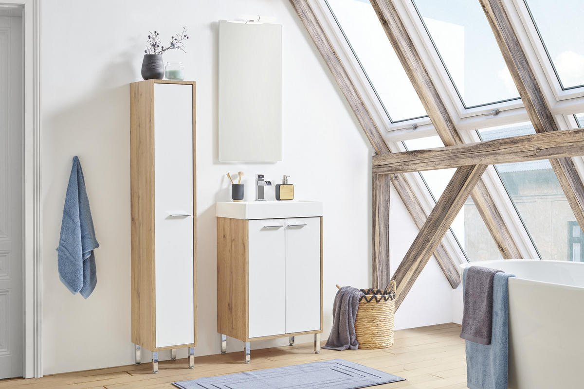 WASCHTISCHKOMBI 50 cm  - Chromfarben/Eichefarben, KONVENTIONELL, Holzwerkstoff/Stein (50cm) - Stylife