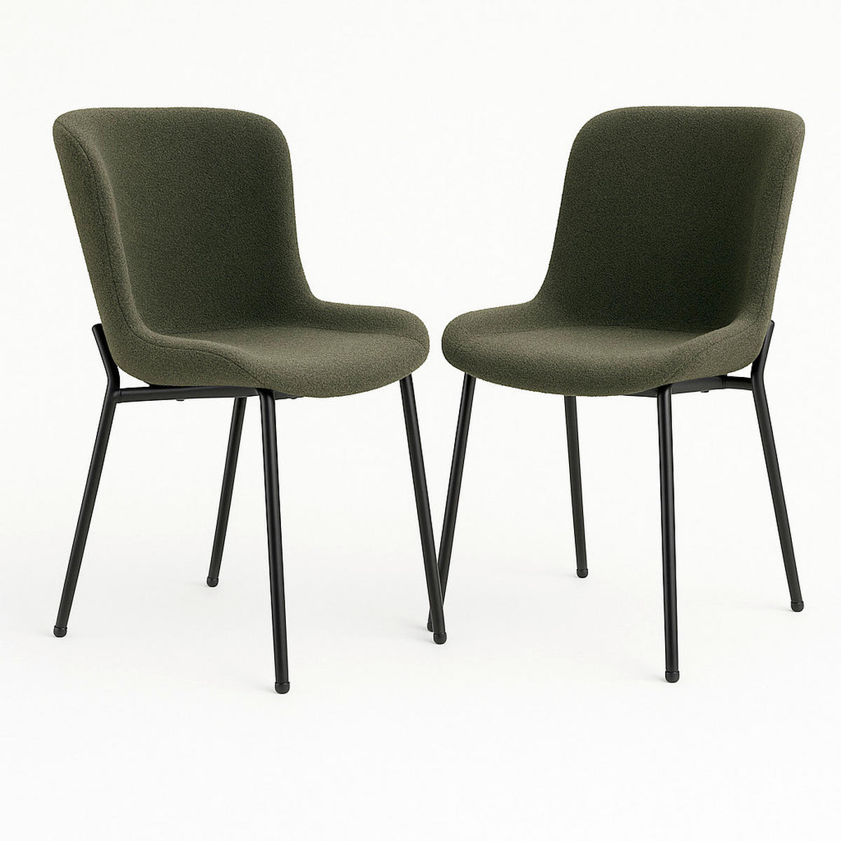 STUHL-SET 2 Stück  in Bouclé  - Dunkelgrün/Schwarz, MODERN, Textil/Metall (48/83/59cm) - MID.YOU