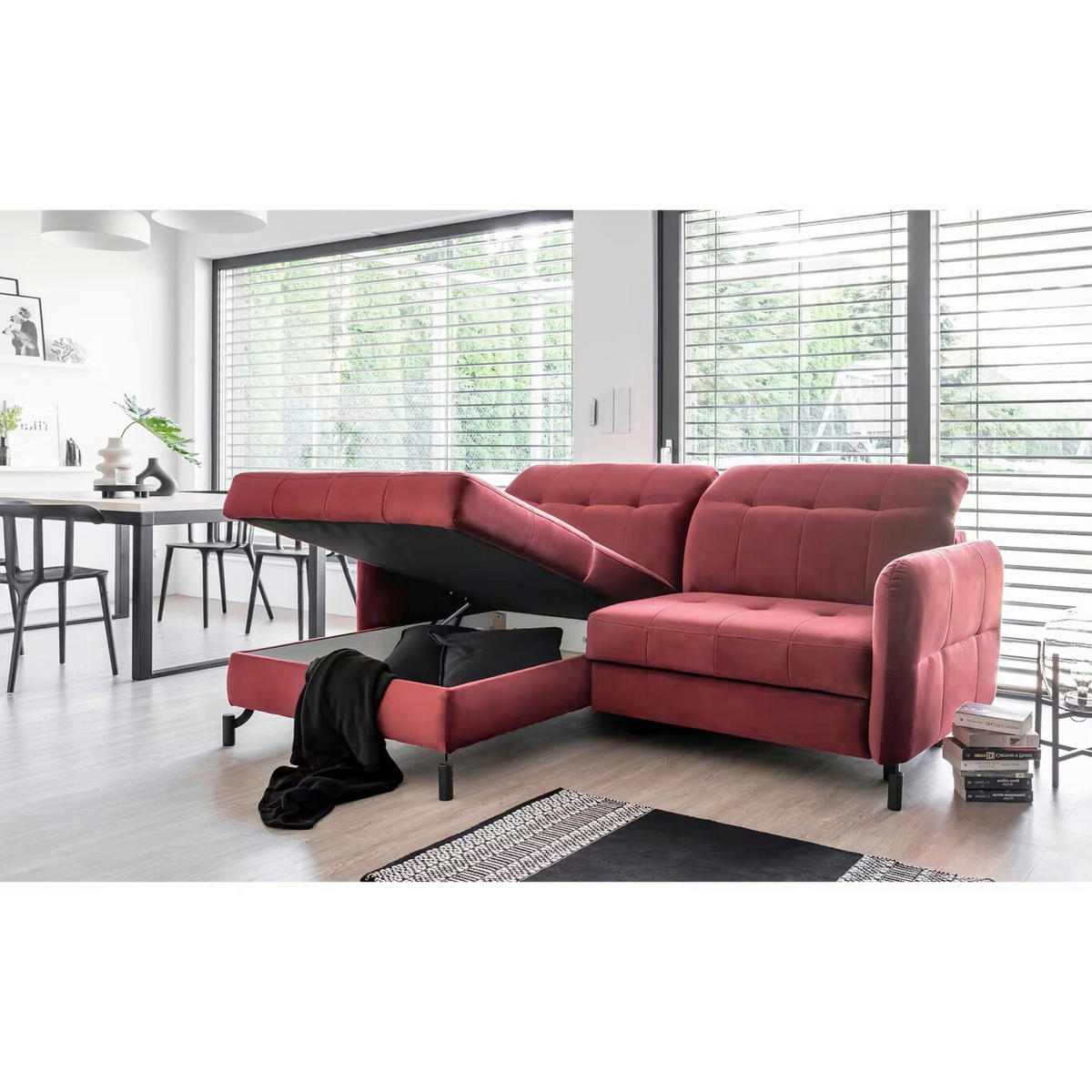 ECKSOFA in Samt Hellgrau  160/225 cm  - Hellgrau, Design, Textil/Metall (160/225cm) - MID.YOU