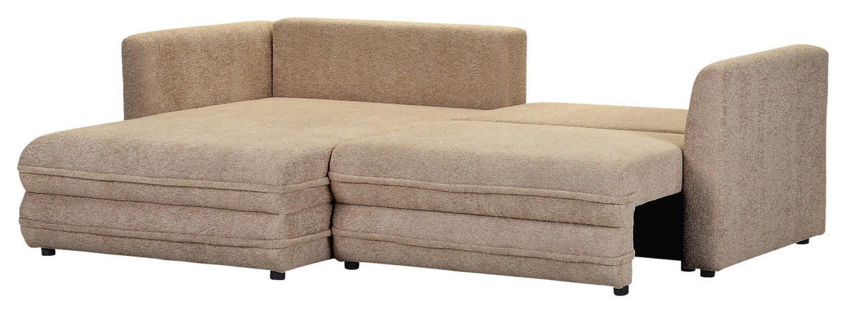 ECKSOFA Hellbraun Plüsch Zierkissen, Rückenkissen, Bettkasten, Schlaffunktion, Rücken echt, Liegefläche im Originalstoff  - Hellbraun/Beige, MODERN, Kunststoff/Textil (246/178cm) - Carryhome