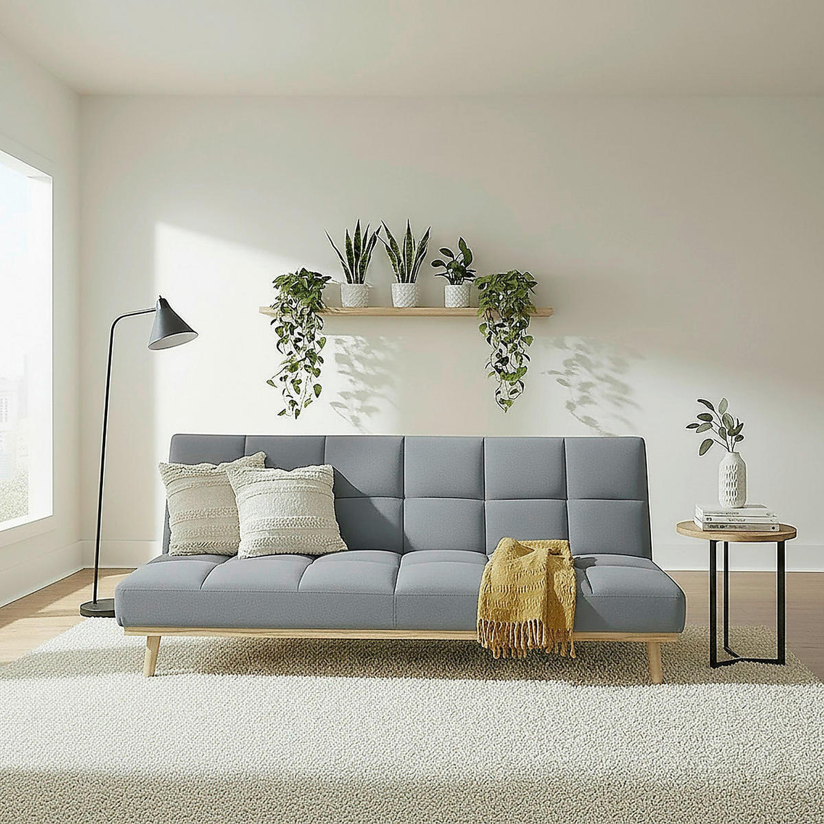 SCHLAFSOFA UNDICI in Webstoff Grau  - Naturfarben/Grau, Design, Holz/Textil (190/84/80cm) - P & B