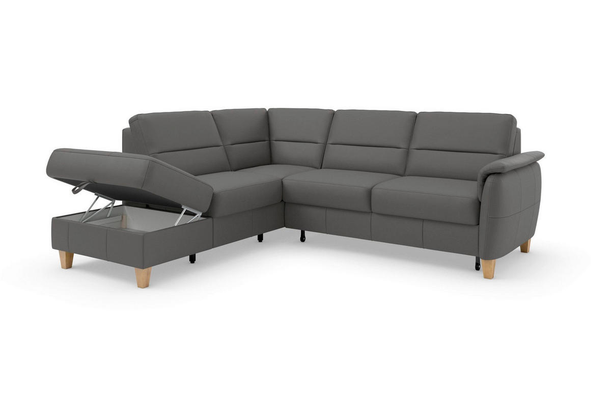ROHOVÁ SEDAČKA, textil, kůže, mokka - barvy dubu/mokka, Basics, dřevo/textil (212/236cm) - Sit & More