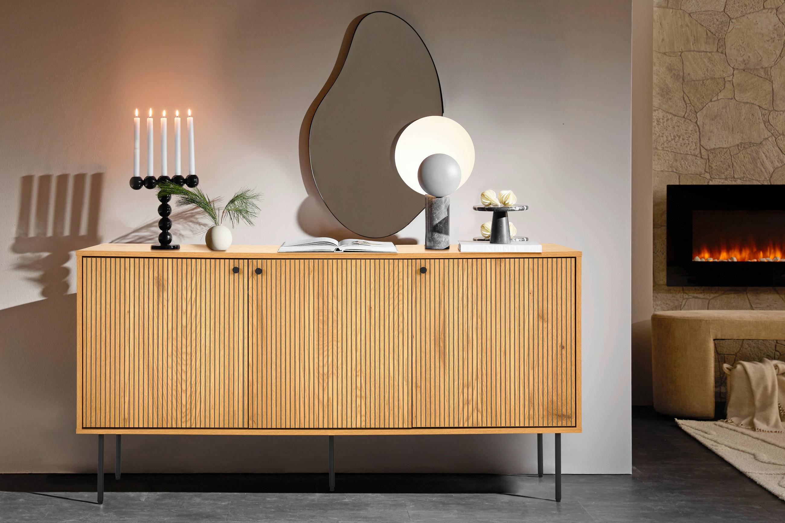SIDEBOARD Line  in 150/75/40 cm  - Eichefarben/Schwarz, Design, Holzwerkstoff/Metall (150/75/40cm) - Carryhome