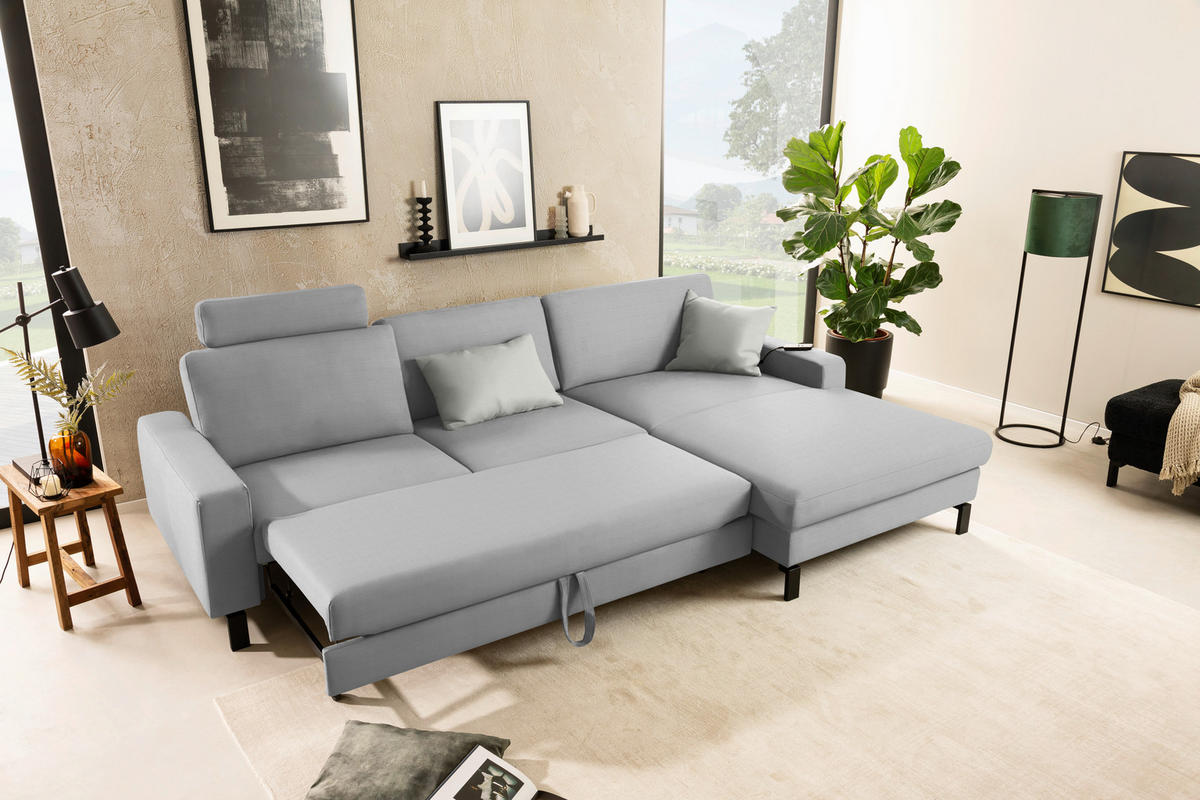ECKSOFA Cord Hellgrau  - Hellgrau/Schwarz, Design, Textil/Metall (298/185cm) - Pure Home Lifestyle