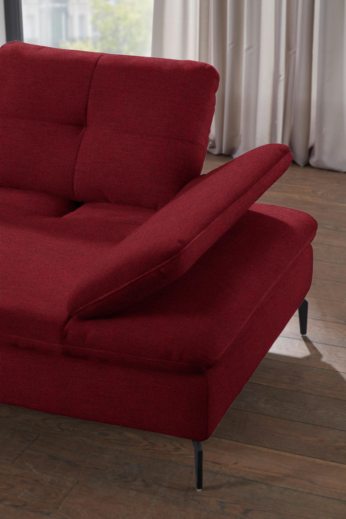 ECKSOFA  in Flachgewebe Bordeaux  157/344 cm  - Bordeaux/Schwarz, Design, Textil/Metall (157/344cm) - Chilliano