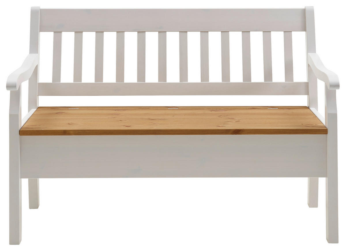 SITZBANK 130/93/58 cm Laugenfarbig, Weiß Kiefer massiv  - Laugenfarbig/Weiß, ROMANTIK / LANDHAUS, Holz (130/93/58cm) - Boxxx
