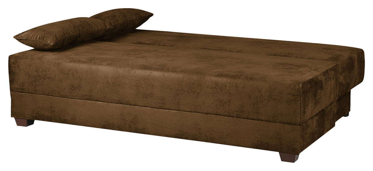 SCHLAFSOFA  mit Schlafen auf Sitzhöhe, Rücken echt Mikrofaser Braun  - Dunkelbraun/Braun, Design, Holz/Textil (202/85/110cm) - MID.YOU