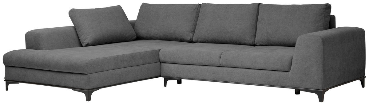 ECKSOFA inkl. Funktionen Grau Webstoff Rückenkissen, Bettkasten, Schlaffunktion, Rücken echt  - Wengefarben/Schwarz, Design, Holz/Textil (211/314cm) - Stylife