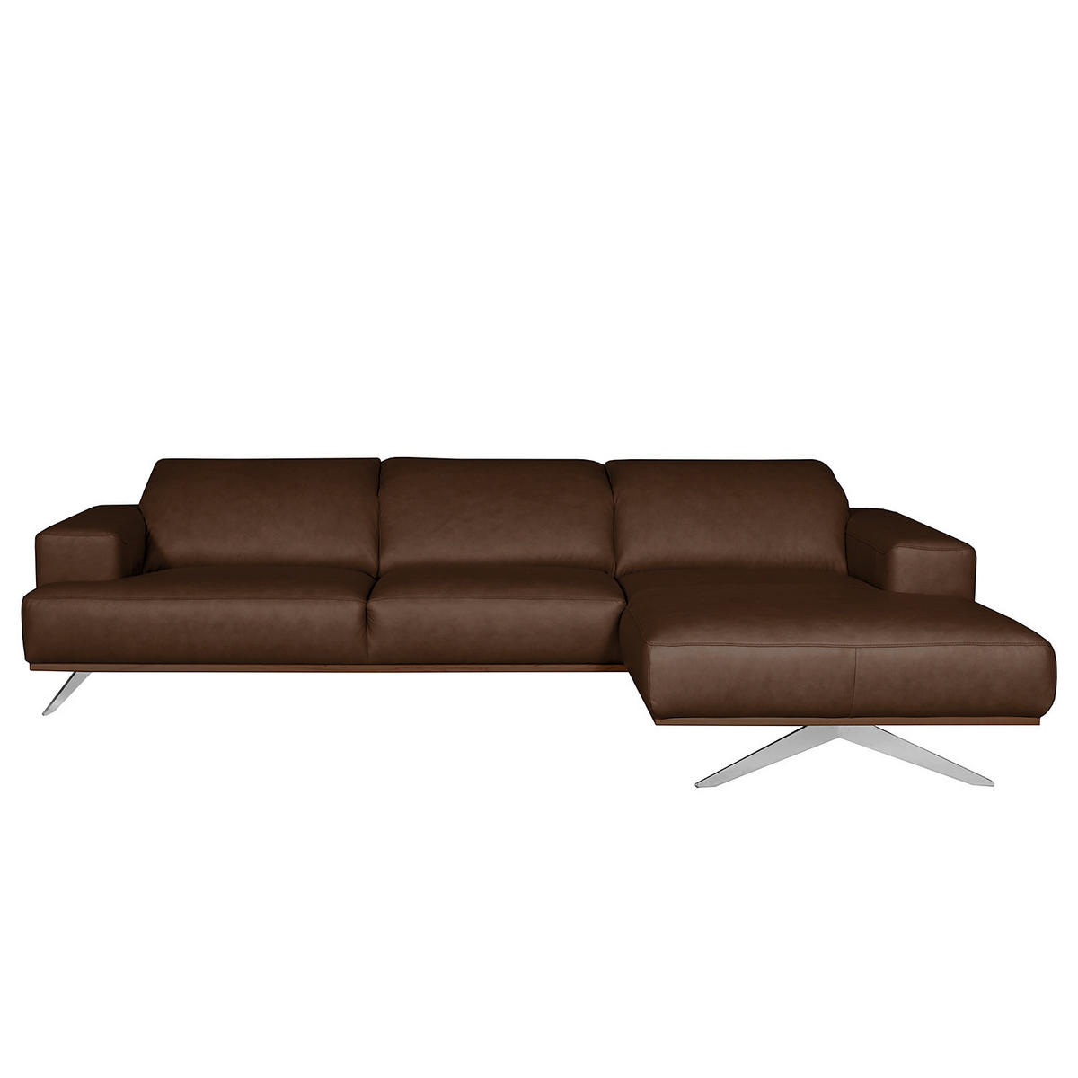 ECKSOFA Dunkelbraun Echtleder Rücken echt, Kopfteilverstellung  - Chromfarben/Dunkelbraun, Design, Leder/Metall (295/187cm) - Livetastic
