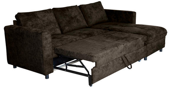 ECKSOFA  in Flachgewebe Dunkelbraun  - Dunkelbraun/Schwarz, KONVENTIONELL, Textil/Metall (252/162cm) - Carryhome