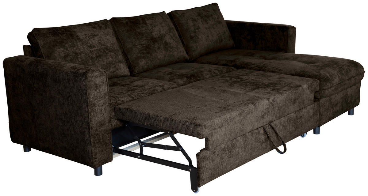 ECKSOFA Dunkelbraun Flachgewebe  - Dunkelbraun/Schwarz, KONVENTIONELL, Textil/Metall (252/162cm) - Carryhome