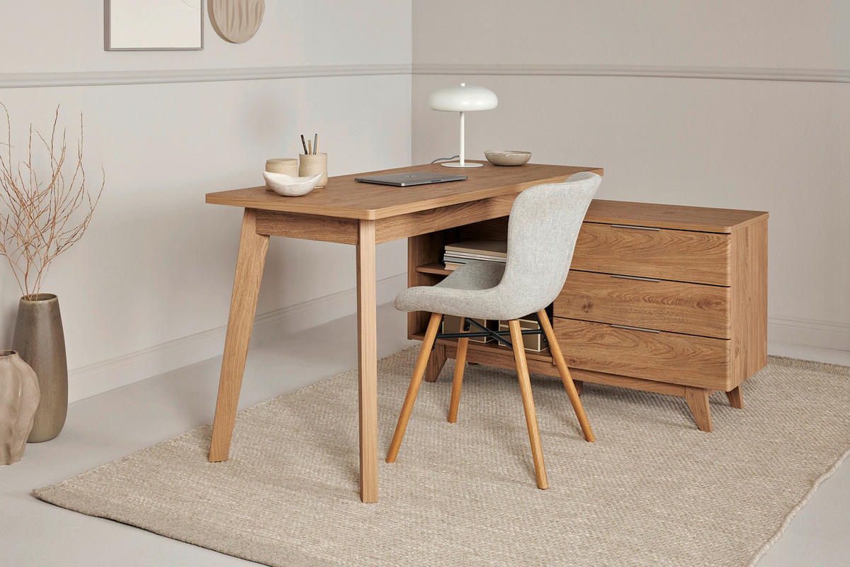 ECKSCHREIBTISCH 140/118/76 cm  in Eichefarben  - Eichefarben/Alufarben, MODERN, Holzwerkstoff/Metall (140/118/76cm) - Livetastic