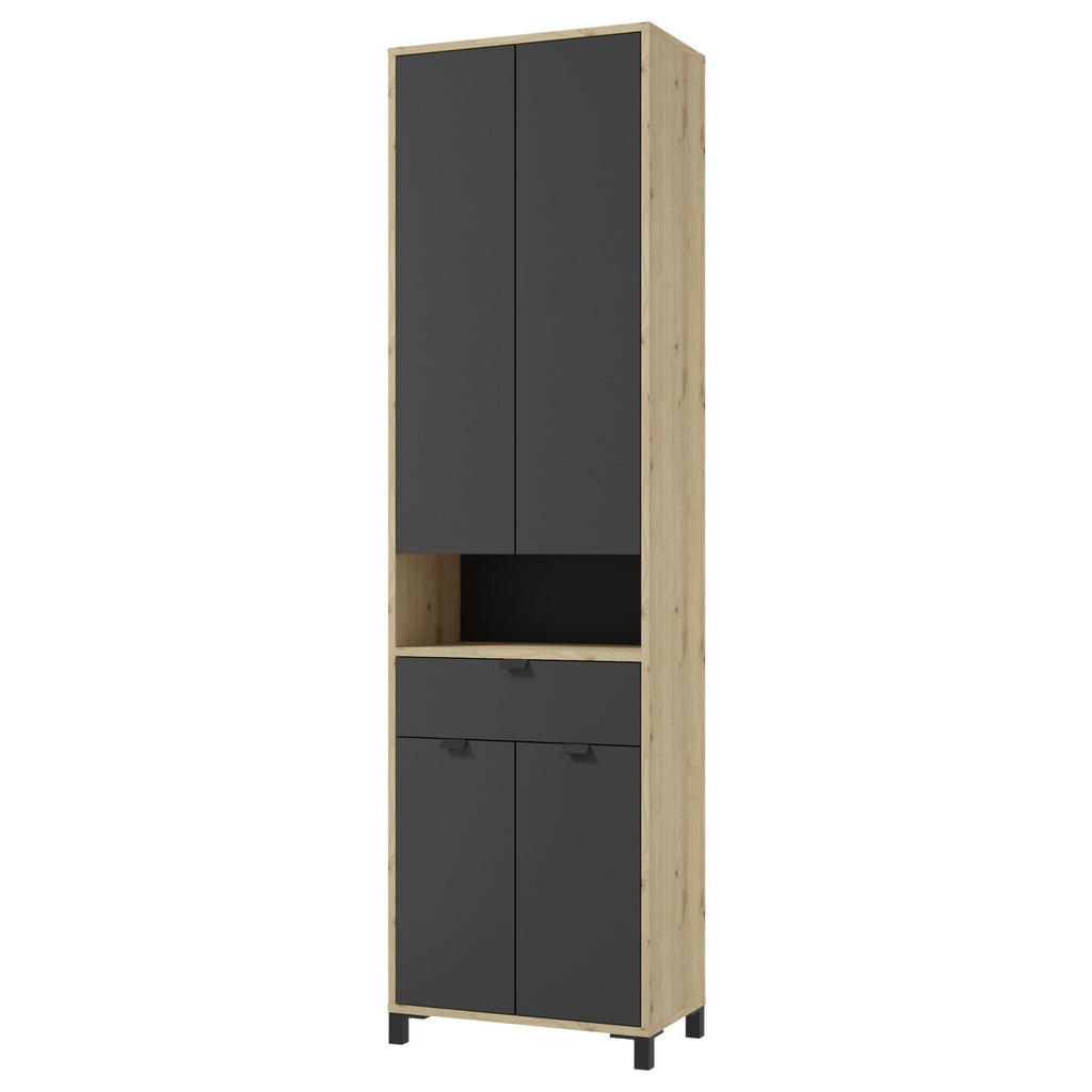 Thumbnail - Mid.you Hochschrank, Anthrazit, Eiche, Metall, Holzoptik, 5 Fächer, 1 Schubladen, 54x193x31 cm, stehend, Badezimmer, Bad...