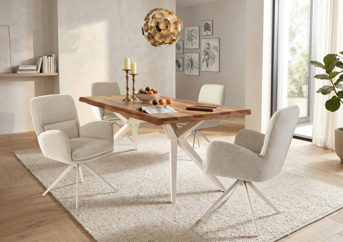 ARMLEHNSTUHL  Wippfunktion, Sitzfläche 360° drehbar, automatische Rückholfunktion Webstoff  Creme, Beige  - Beige/Creme, MODERN, Textil/Metall (63/91/65cm) - Hom`in